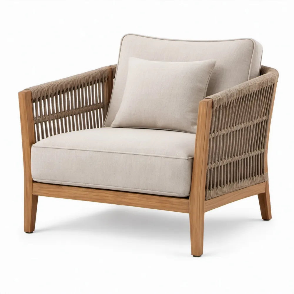 Tuinstoel met armleuningen 82 x 80 x 78 cm naturelbruin, taupe en beige