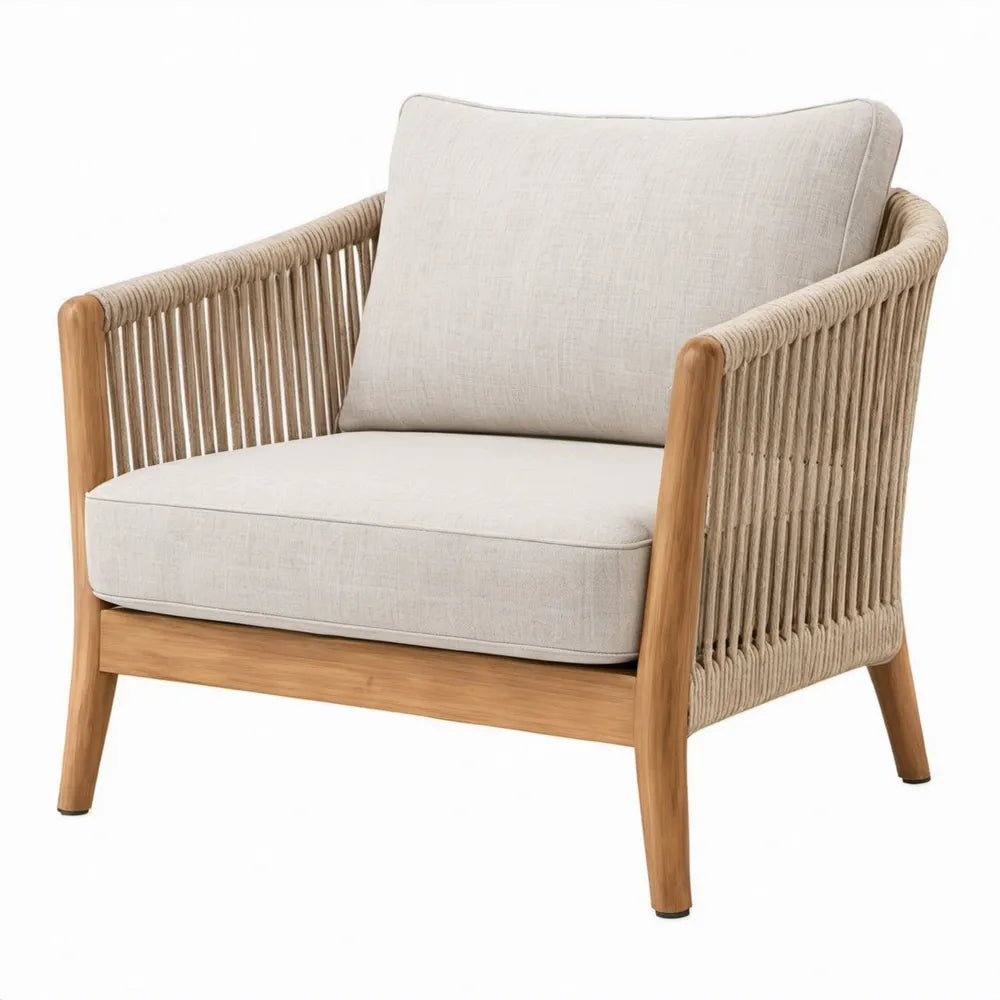 Tuinstoel met armleuningen, beige en naturel bruin, 76 x 78 x 78 cm