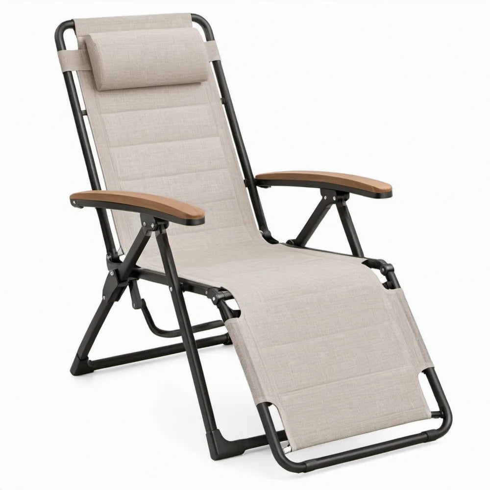 Opvouwbare verstelbare ligstoel 165 x 65 x 80 cm Beige/Zwart/Bruin met stalen frame