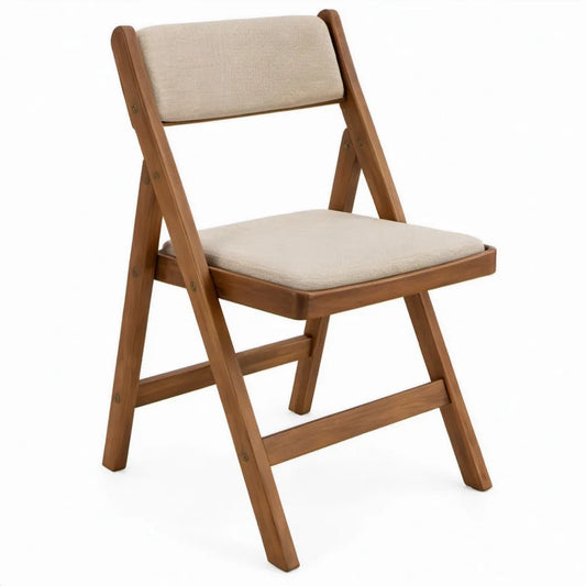 Opvouwbare tuinstoel van acaciahout met beige polyester bekleding, 46 x 57 x 80 cm, Bruin/Beige