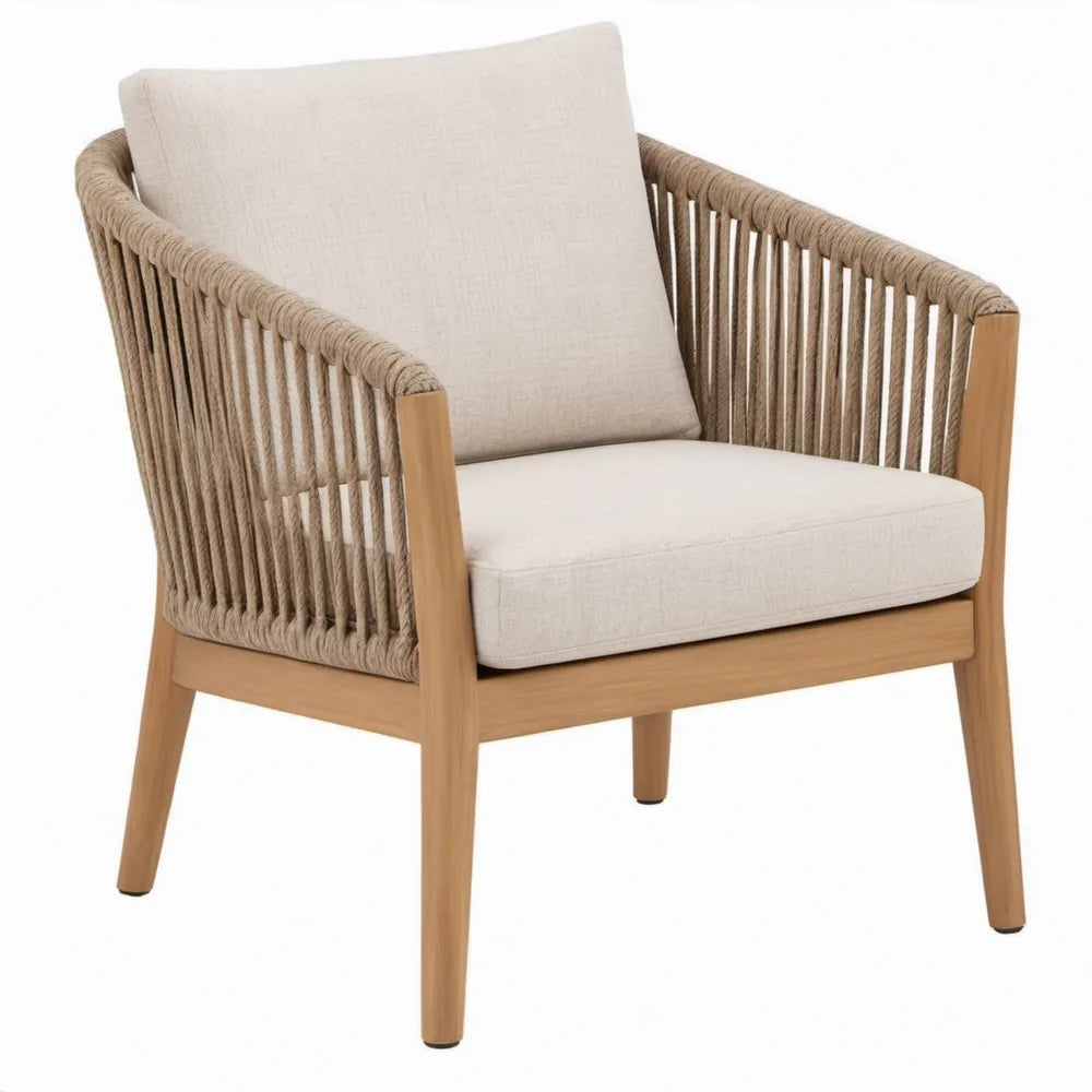 Tuinstoel met armleuningen en kussens, 70 x 75 x 78 cm, beige en natuurhout