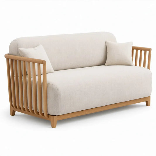 2-zits tuinloungesofa 150 x 80 x 75 cm in crème en naturel bruin, acaciahout en polyester
