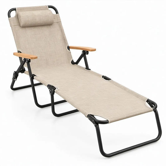Opvouwbare verstelbare tuinligstoel 178 x 65 x 95 cm Beige/Zwart/Naturel