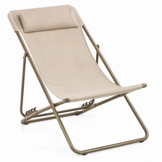 Opvouwbare verstelbare campingstoel 58 x 92 x 95 cm beige en bruingrijs, gepoedercoat stalen frame en polyester