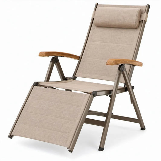 Opvouwbare verstelbare ligstoel met voetensteun en hoofdsteun, beige/bruin, 165 x 65 x 110 cm