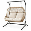 2-persoons schommel met stalen standaard, PE-rattan en kussens, 200 x 140 x 180 cm, Beige/Zwart