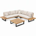 3-delige hoekloungeset met salontafel 276 x 276 cm in beige, naturel bruin en zwart