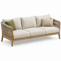 3-zits tuinbank 220 x 85 x 78 cm in bruin, beige, crème en olijfgroen met acaciahout en gevlochten koord