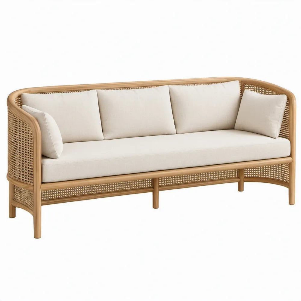 Gebogen 3-zits rotan tuinbank 200 x 75 x 80 cm Naturel/Crème