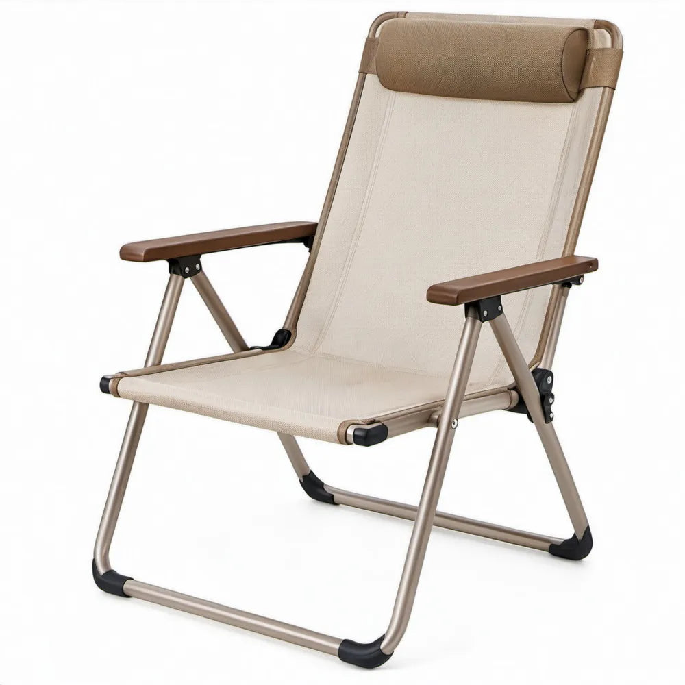 Opvouwbare verstelbare campingstoel met hoofdsteun, 58 x 65 x 110 cm, taupe/crème/bruin