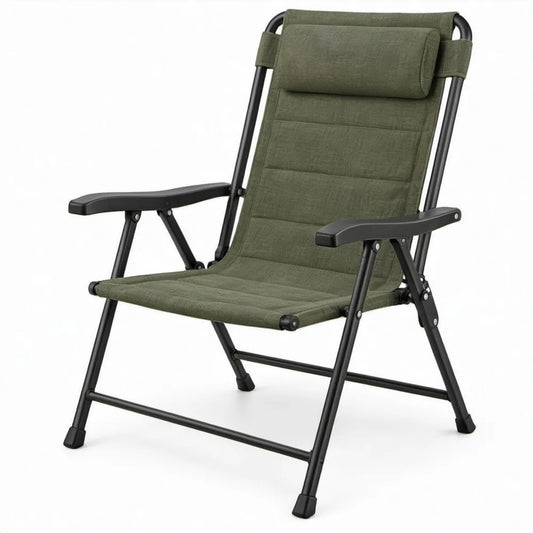 Opvouwbare verstelbare tuinstoel met hoofdsteun 58 x 68 x 110 cm olijfgroen/zwart