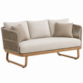 2-zits buitenbank 160 x 80 x 75 cm in beige en naturel met acaciahouten frame en gevlochten polyester koord