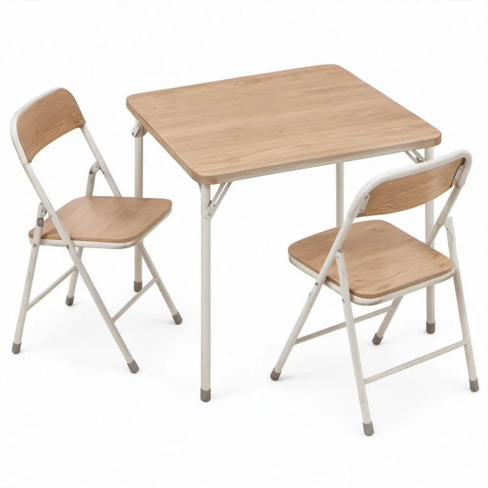 Klaptafelset met 2 klapstoelen, 80 x 60 x 74 cm, licht eiken/wit/grijs, MDF en staal
