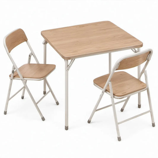 Klaptafelset met 2 klapstoelen, 80 x 60 x 74 cm, licht eiken/wit/grijs, MDF en staal